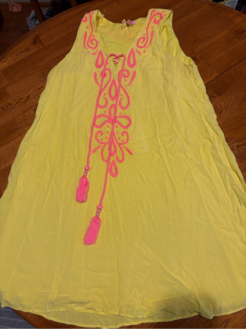 Lilly Pulitzer Bethany Yellow Sleeveless Dress with Pink Embroidery